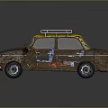 Retro Vintage Car With Yellow Roof Brown Body Roof Rack And Red Graphics