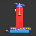 Decorative Ornaments Set With Graduation Cap Figurine Colorful Pencils And Wall Street Books