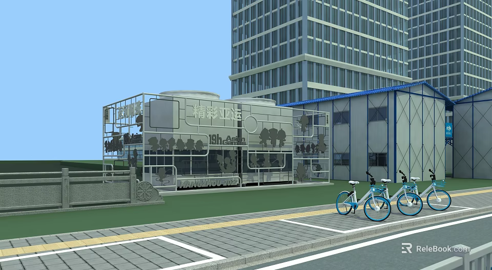 Modern Industrial Equipment Workshop With Glass Structure And Display Area 3d model 
