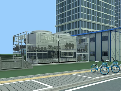 Modern Industrial Equipment Workshop With Glass Structure And Display Area 3d model