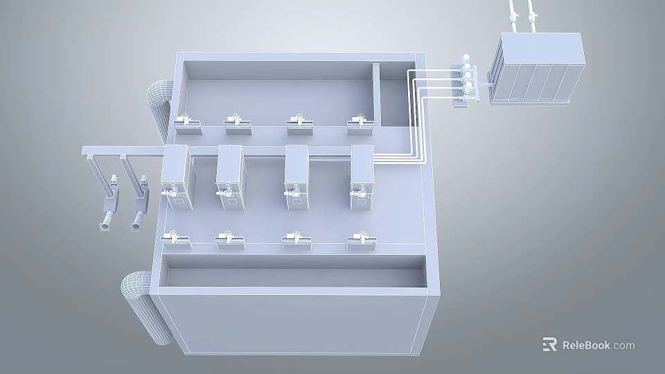 Industrial Equipment Modular Structure With Multiple Mechanical Components And Piping System 3d model 