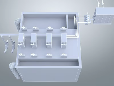 Industrial Equipment Modular Structure With Multiple Mechanical Components And Piping System 3d model