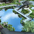 Traditional Chinese Garden Landscape With Pond Lotus Pavilion Stone Bridge And Willow Trees