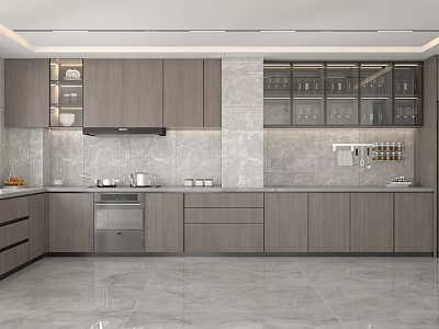 Modern Kitchen Cabinet Hanging Cabinet Kitchenware Tableware Hob Refrigerator Vegetable Washing Basin Range Hood Sink Wok Stove Cooking Supplies 3d model
