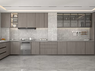 Modern Kitchen Cabinet Hanging Cabinet Kitchenware Tableware Hob Refrigerator Vegetable Washing Basin Range Hood Sink Wok Stove Cooking Supplies 3d model