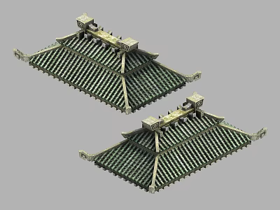 Traditional Chinese Architecture Roof Components Featuring Green Tiles Ornate Eaves And Double Design 3d model