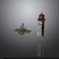 Two Decorative Lighthouse Model Furniture Pieces With Red Top White Body And Green Base