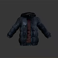 Warm Modern Hooded Blue Puffer Jacket With Red Inner Layer Design 3d model