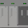 Emergency Exit Doors With White Single And Gray Double Doors And Green Signs
