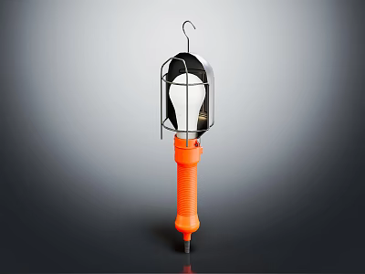 Lantern With Orange Handle Top Hook Metal Frame Inner Bulb Design And Silver Color 3d model