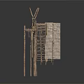 Traditional Building Under Construction With Stone Wall Wooden Scaffolding And Window Frames
