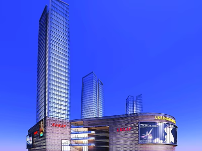 Modern Commercial Complex with Tall Glass Facades Shopping Mall and Office Towers in Urban Skyline 3d model