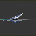 Futuristic Sci Fi Spaceship With Blue White Color Sharp Wings Red Core And Yellow Accents