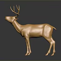 Shiny Golden Deer Statue Standing On Dark Surface With Reflection 3d model
