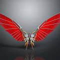 Mechanical Winged Structure With Red Feather Like Panels And Metallic Frame 3d model