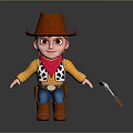 Cartoon Cowboy Character With Red Hat Yellow Plaid Shirt Blue Jeans And Rocket Launcher