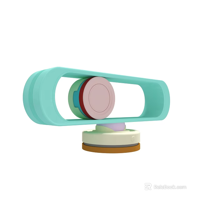 Modern Decorative Object With Light Blue Circular Frame And Colorful Components On White Brown Base 3d model 