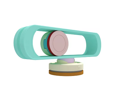 Modern Decorative Object With Light Blue Circular Frame And Colorful Components On White Brown Base 3d model
