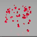Red Blooming Flower Petals Scattered On Black Background With Floating Reflections 3d model