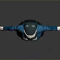 3D Female Character With White Headscarf Blue Cardigan Dark Blue Skirt Yellow Stockings Arms Outstretched