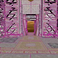 Grand Interior Hall With Symmetric Geometric Wall Decorations Central Entrance Patterned Carpet And Stone Flooring