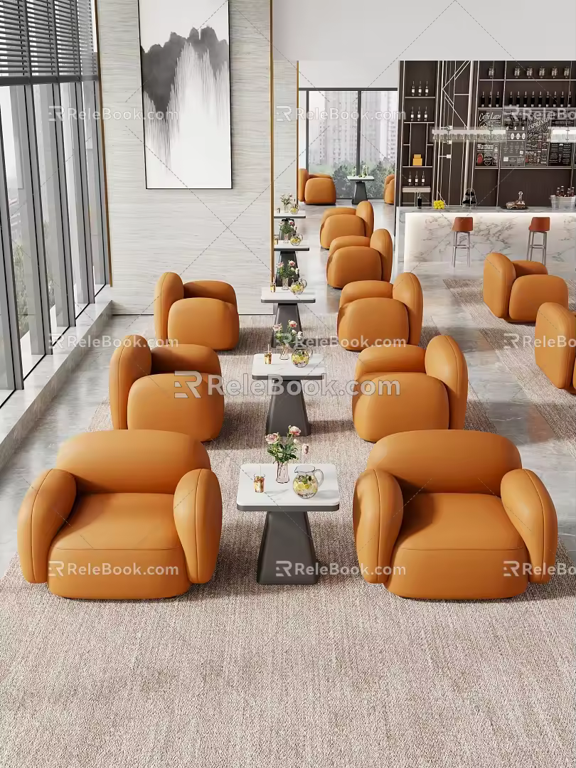 Lobby Sofa Combination Lobby Sofa Coffee Table 3d model