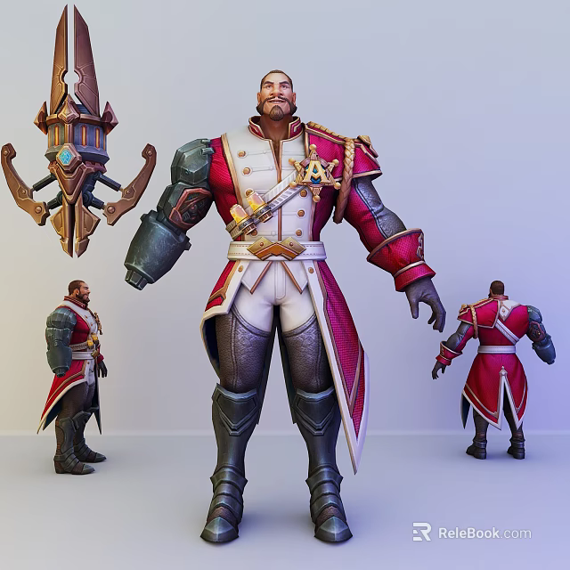 Game Movie Character 3D Model with Red White Uniform and Multiple Angles 3d model 