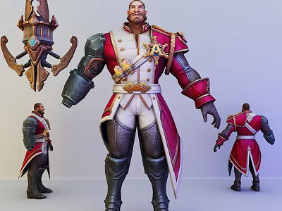 Game Movie Character 3D Model with Red White Uniform and Multiple Angles 3d model