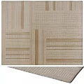 Square Area Rug In Neutral Tones With Geometric Stripes And Textured Design