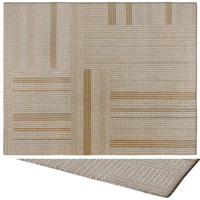 Square Area Rug In Neutral Tones With Geometric Stripes And Textured Design 3d model