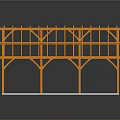 Orange Wooden Roof Truss Structure with Supporting Columns on White Platform Display Model