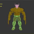 Muscular Yellow Superhero Figure With Red Head Gray Pants And Claws