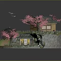 Scenic Japanese Traditional Landscape With Pink Cherry Blossom Trees Winding Pathway And Lush Green Grass