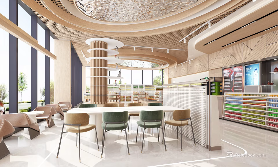 Modern Supermarket Department Store Interior With Open Shelves And Product Displays 3d model 