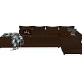 Brown Sectional Sofa with Decorative Pillows and Throw Blanket on Armrest with Side Table 3d model