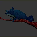 Colorful 3D Frog Model With Glowing Purple Eyes Blue Feet And Red Branch
