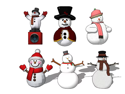 Cute Snowman Decorative Figurines With Various Hats Scarves And Clothes For Home 3d model