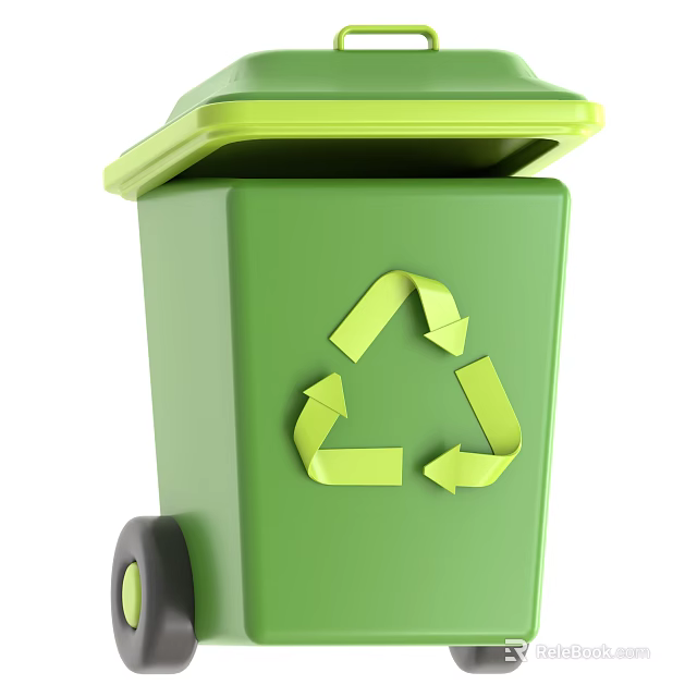 Green Industrial Recycling Waste Container with Wheels and Symbol for Efficient Management 3d model 