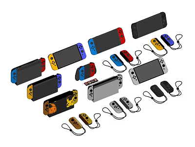 Assorted Colorful Game Consoles And Controllers For Gaming Entertainment Electronics Collection 3d model