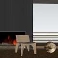 Comfortable Leisure Chair In Living Room With Fireplace Fire Dark Wall And Spherical Decoration