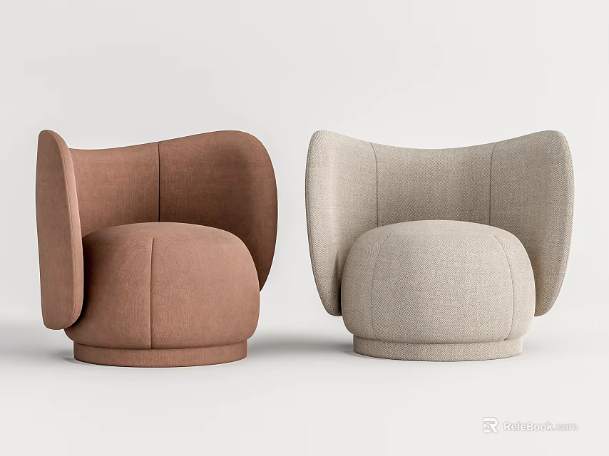 Modern Single Sofa with Curved Backrest and Rounded Design in Brown and Beige 3d model 