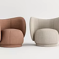 Modern Single Sofa with Curved Backrest and Rounded Design in Brown and Beige