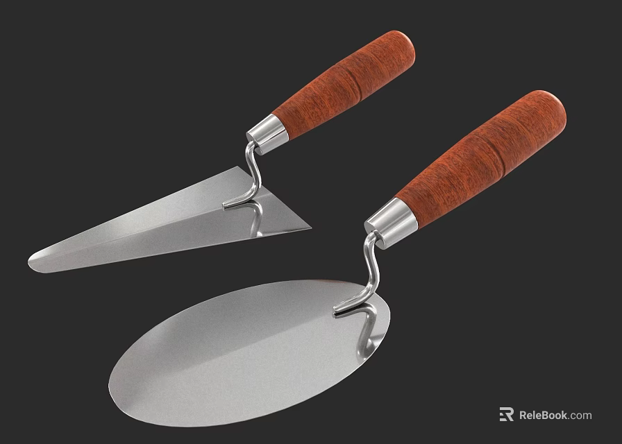 Professional Hardware Tools With Wooden Handles And Metal Trowels For Construction Work 3d model 