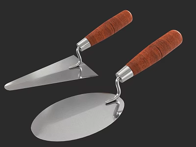 Professional Hardware Tools With Wooden Handles And Metal Trowels For Construction Work 3d model