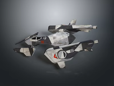 Futuristic SciFi Aircraft Model With Black White Gray Body And Red Accents 3d model