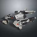 Futuristic SciFi Aircraft Model With Black White Gray Body And Red Accents