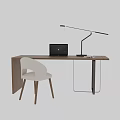 Modern Wooden Desk Setup with Laptop Black Lamp and White Chair