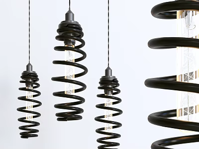 Modern Black Spiral Chandelier Design With Exposed Bulbs For Interior Decor 3d model