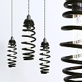 Modern Black Spiral Chandelier Design With Exposed Bulbs For Interior Decor