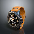Stylish Modern Watch with Orange Leather Strap Black Dial and Metal Case Design